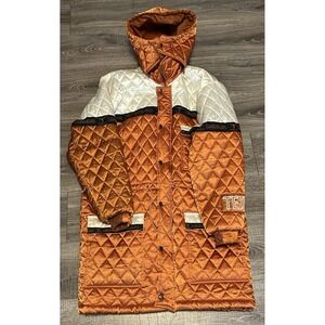 University of Texas Stadium Coat Jacket Quilted Sz L Zippered Hood UT Hook 'Em